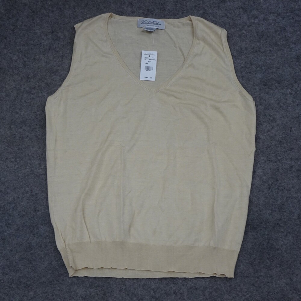 Brooks Brothers Top Womens Large L Beige Sleeveless Pullover Silk Sweater Vest